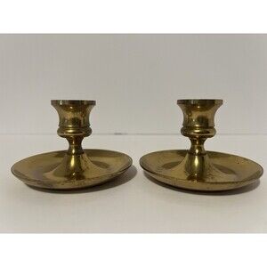 2 Vintage Baldwin‎ Brass Saucer Candlestick Candle Holders 3" Tall By 3”